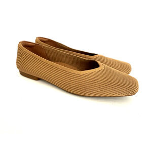 Vivaia Margot 2.0 Square Toe V-Cut Flats Eur 42 US 10.5 Tan Ribbed Knit Slip-On